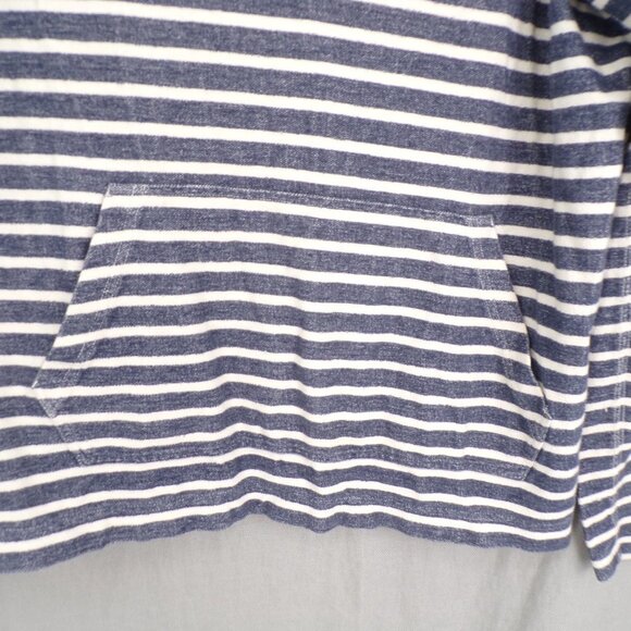 J. Crew Vintage Fleece Women's L Pullover Hoodie Blue White Stripe Cozy Cotton - Picture 4 of 9